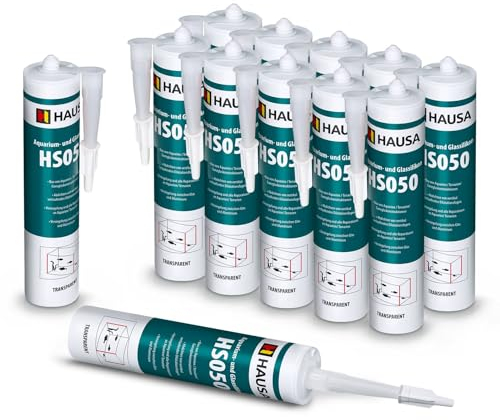 HAUSA Aquarium Silicone Verre Silicone HS050 Colle et mastic silicone professionnels pour aquariums terrariums et constructions en verre Résistant à l'eau douce et à l'eau de mer 12x310ml transparente