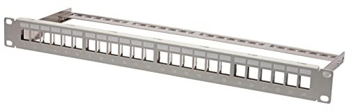 BIGtec 19 Keystone 24 Port Patchpanel Verteiler Panel Patchfeld für 24 Keystone Module geschirmtes Gehäuse 1HE 19 Zoll für Rackeinbau Netzwerkschrank grau
