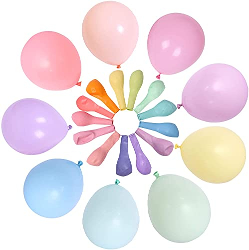 Bunte Pastell-Luftballons, 100Stück, Latex, 5“ (10Stück pro Farbe, 10Farben) mit Ballonersatz und Band, Regenbogen-Makronen-Partyballons für Party-Dekoration, Geburtstag, Hochzeit, Feiern, Ballonbogen
