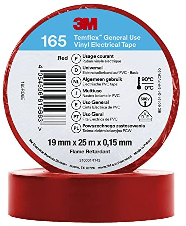 3M Temflex™ Vinyl-Isolierband 165, Rot, 19 mm x 25 m, 10 Rollen