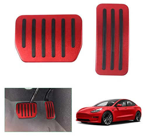 GAFAT Tesla Model Y Juniper 2025 2026/ Model 3 2022-2025 2026 Pedale für Gas und Brems, Model 3 Highland Pedalkappen Abdeckung Pedale Abdeckplatte Fußrasten, Tesla Model Y 2025 Zubehör (Rot)