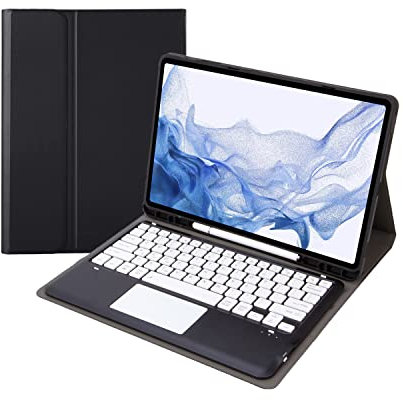 Tastiera Tablet Per Samsung Galaxy Tab S8 Plus/S7 FE/S7 Plus 12.4 Pollici Custodia, Rimovibile Magnetica Pelle Cover con Touchpad Tastiera Bluetooth Wireless Keyboard, S Pen holder (Nero)