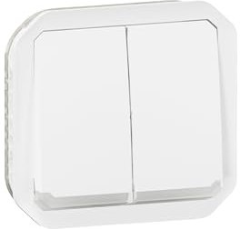 LEGRAND, Plexo 069626L Interrupteur double pour pièces humides/double bouton de changement + bouton-poussoir et contact inverse, lumineux, produit convertible 3 en 1, 10 A, 250 V, couleur : blanc