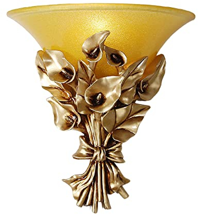 TPMAFF Vintage-Wandleuchte, halbe Wandlampe aus antikem goldenem Calla-Harzkörper und Glasschirm, Wandleuchten für Innentreppen, Flure, Schlafzimmer