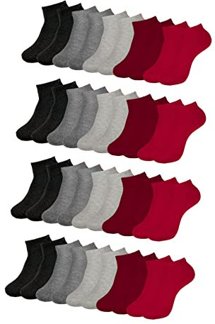 ONE STRANGE ROCK Herren Damen Sneaker Socken 5, 10, 15, 20, 30 Paar, Farbe:Grau/Rot - 20er Pack, Größe:35-38