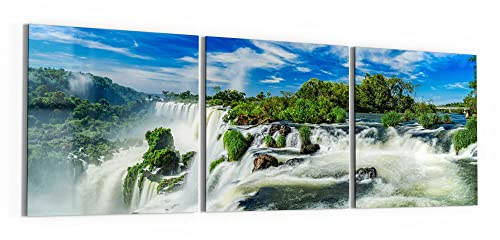 DEQORI Glasbilder Acrylglas | Motiv Imposante Wasserfälle | horizontal 3-teilig 150x50 cm | große XXL Deko | Wandbilder für Wohnzimmer, Schlafzimmer, Flur & Küche | moderne Wanddeko
