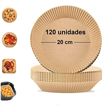 Papel Para Freidora de Aire, 120 Piezas 20cm para 5-8L Freidora Aire, Papel Air Fryer redondo, Papel Horno, Papel de Aceite Silicona Antiadherente Hornear Asar y Microondas (Redondo)