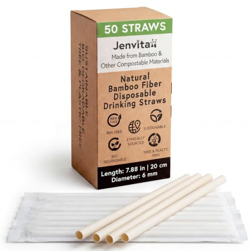 Jenvita Bamboo Powder Straws, 50 Pack, 7.88 Inch, Biodegradable