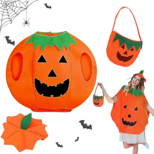 AOMAIGAD Costume de Citrouille pour Adulte pour Halloween,Deguisement citrouille,Costume de Citrouille avec Chapeau et Sacs à Bonbons Convient pour Fête de d'Halloween (Adulte)