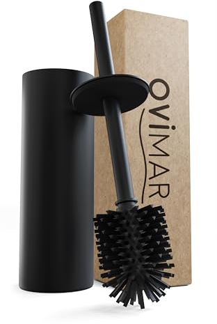 ovimar WC Bürste Ingoy | Silikon Klobürste | Schwarz | aus Edelstahl mit Deckel l freistehend für Bad und Gäste WC | Toilettenbürste mit wechselbarem Bürstenkopf | Silvolles Design