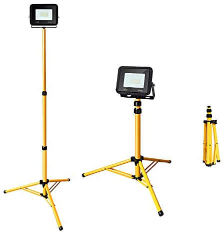 Cecaylie LED Baustrahler mit Stativ, 10W Warmweiß 3000K Baustellen Strahler, IP66 Wasserdicht, Scheinwerfer 900LM, Arbeitsscheinwerfer Baustellenlampe Baulampe mit 1m Kabel (kein Stecker)
