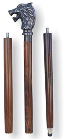Gehstock aus Holz im Vintage- und Antik-Look, leicht, mit Wolfskopf, handgefertigter Griff, 3-fach gefaltet, tolles Geschenk für Männer oder Frauen