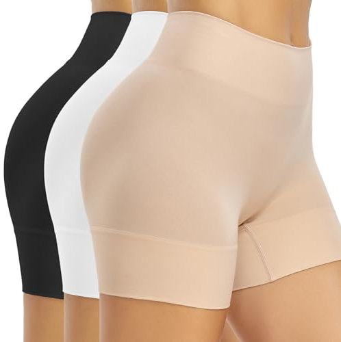 SIMIYA Radlerhose Damen Kurz Unterhosen Unter Kleid Shorts High Waist Kurze Hose Nahtlose Hotpants Sommer Boxershorts Slip Shorts 3er Pack,Schwarz+Beige+Weiß,M