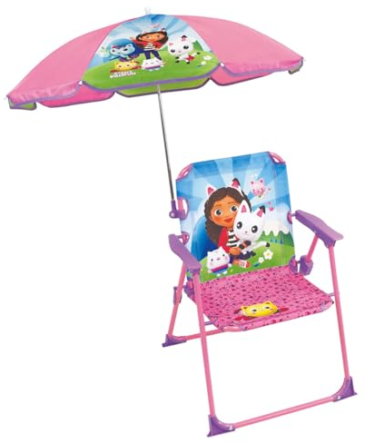 FUN HOUSE Gabby ET LA Maison Magique 713603 Klappstuhl JO H 53 x B 38,5 x T 37,5 cm mit Sonnenschirm Ø 65 cm für Kinder, Rosa