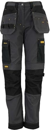 DEWALT Roseville Women's Slim Fit Work Trouser, Pro-Stretch Fabric, Holster and Cargo Pockets, Grey/Black, W14/L29