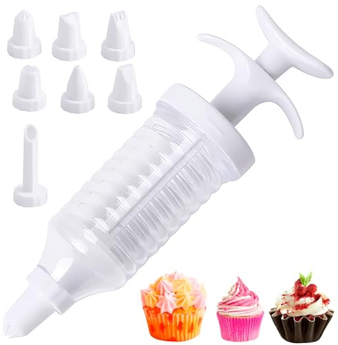 Icing Syringe, Cake Piping Kit Baking Supplies Frosting Tools with 8 Pieces Icing Nozzles, Cake Decorating Kit Piping Nozzle Dessert Decorator Cake Decorating Tool for Gift Baking Lover