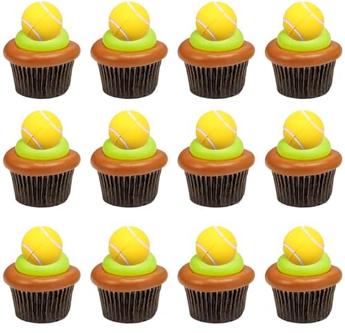 Gyufise 10Pcs Tennis Cupcake Toppers Foam Tennis Ball Cupcake Picks for Kids Sport Theme Birthday Party Baby Shower Cake Decorations Supplies
