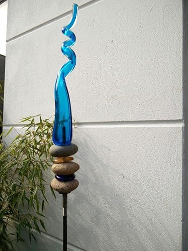 Zen Man Edelrost GartenStecker GartenGlaskugel Glasdeko Rost Gartenfigure Beetstecker blau 140 * 5 cm 029332