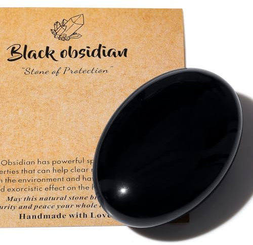 AWARDSEN 1 PCS 2.4 Obsidian Edelsteine Groß, Schwarzer Kristall Oval Heilung Kristall für Reiki Heilung, Wiccan Lieferungen, Balancing Meditation Zubehör