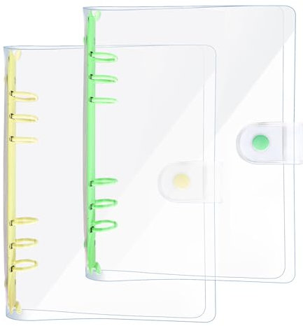 DY.2ten 2 Stück A5 Transparent Ringbuch Ordner, Weich Notizbuch Planer Ordner PVC Einband, Binder 6 Ringe Ringmappe Ringordner Nachfüllbares（Gelb/Grün A5 Bindemittel）