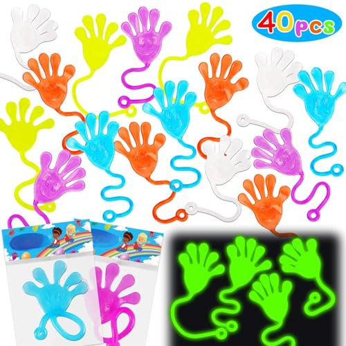 40 Pcs Glow in Dark Sticky Hands Toys, Party Bag Fillers for Kids Party Favours Supplies, Goodie Bag Fillers Pinata Stuffers Return Gifts for Kids Goody Bag Classroom Prizes Carnival Bulk Toy