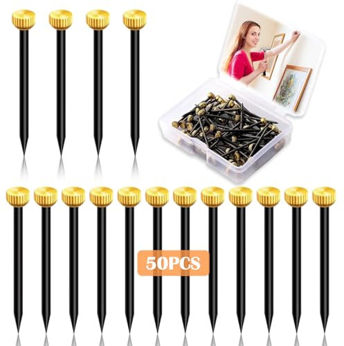 50 PCS Picture & Frame Hanging Strips Value Pack, Picture Hanging Nails, Wall Picture Pins, Metal Head Hanging Pins Nail for Pictures, Frames, Mirrors, Wall décor and Signs