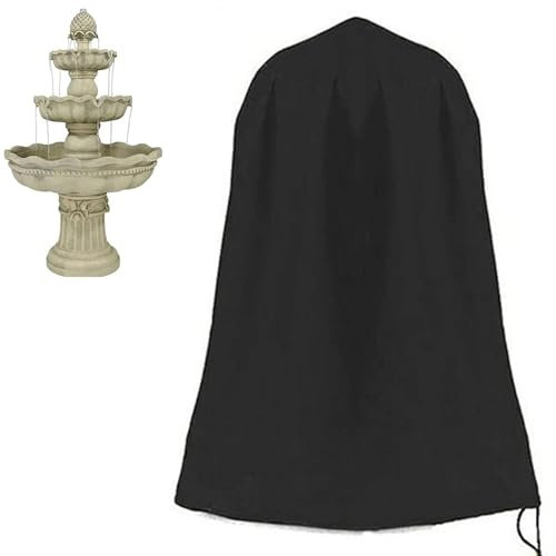 Housse de Fontaine de Jardin,Anti-poussière Couverture de Protection Fontaine Statue Exterieur Cour, Imperméable Bâche de Housse Bain D'oiseaux pour Patio Hiver(Size:210D:91*107cm,Color:Black)