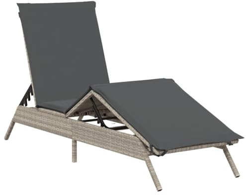 vidaXL Sonnenliegen 2 STK. mit Tisch Hellgrau Poly Rattan
