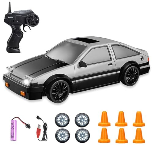 Gobesty Coche Teledirigido, RC Drift Car 1:24, 2,4 GHz Coche RC Drift, 15 km/h 4WD Coche de Carreras Teledirigido con Faros de Trabajo, RC Drift Coche, Adecuado para Niños 6+ Años, Adultos