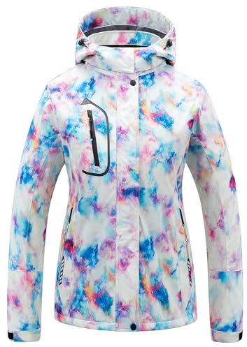 CREATMO US Damen Mountain Wasserdichte Skijacke Winddichte Snowboardjacke Warm Wintermantel Regenmantel, Stern lila, Small