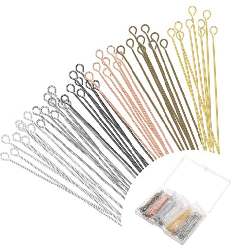 Mabor 5cm Kopfstifte Schmuckherstellung Nietstift,600 Stück Kopfstifte,6 Farben Ösenstifte Offene Nietstifte Metall Kettelstifte Kopf Pins für Halsketten Reparatur