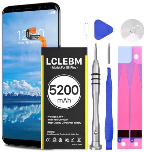 LCLEBM (5200mAh) Akku für Galaxy S8 Plus, Neuer 0-Zyklus Höherer Kapazität Ersatzakku mit komplettem Reparaturset kompatibel für Samsung Galaxy S8 Plus G955 G955V G955A G955T G955P G955F