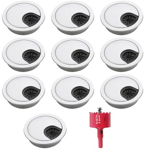 Irtyif Pasacables Escritorio,Pasacables Mesa,Pasacables Para Escritorio,10 Pieza 60mm Pasacables De Escritorio Con 1 Sierra Perforadora Para Cable de Mesa de Oficina y Hogar