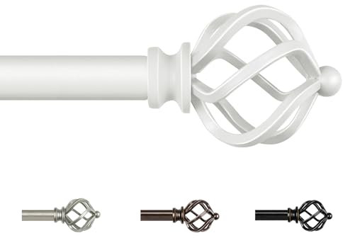 KAMANINA Gardinenstange White 80 to148CM Lang, Dekorativ Vorhangstangen Ausziehbar Vorhangstange mit Twist Cage Endstück für Fenster, Wohnzimmer, Schlafzimmer