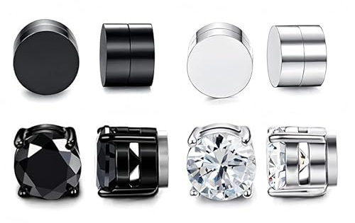 4 Paare Magnet Ohrringe Herren Magnetische Ohrringe Herren Ohrringe Magnet Herren Magnetic Earrings For Men Magnet Ohrringe Damen Magnetohrringe Magnet Ohrring Unisex Silber und Schwarz 6 mm