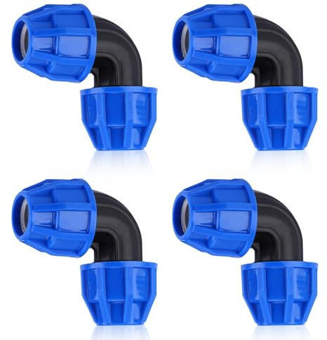 iKALULA 4 Pcs Pe Rohr 25mm Verbinder Kunststoff, PE Rohr Verschraubung Winkel 90°, PP-Fitting Verschraubung, PN16 Kunststoff PP Kupplung Blau für PE Rohr für Innen- und Außeninstallationen