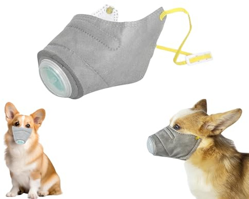 Recitem Rauchmaske für Hunde, Luftfiltermaske für Hunde, wiederverwendbar, weich, verstellbar, atmungsaktiv, filtert 99,9% der Luftschadstoffe, beschlagfrei/staubdicht, Grau, Nylon oder Kunststoff, S