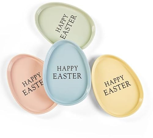 2PCs Easter Egg Plate Egg Shaped Plates Easter Egg Decorative Tableware for Easter Birthday Party Supplies Choose from 4 Colours (Yellow)