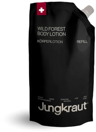JUNGKRAUT Wild Forest Body Lotion Nachfüllbeutel 300ml, stärkende und pflegende Körperlotion für Männer, intensive Feuchtigkeit, ultraleicht - nicht fettend, Swiss made, 100% natürlich