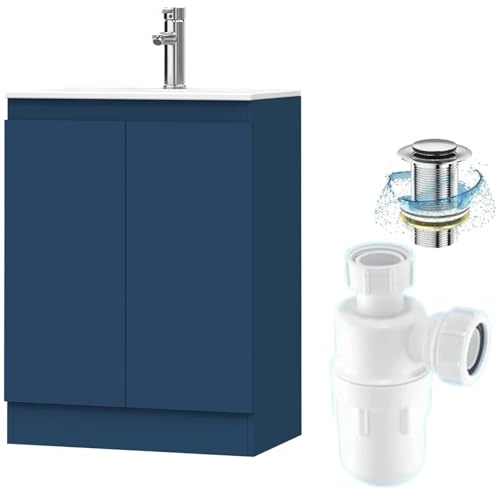 BELOFAY Under Sink Bathroom Cabinet Floor Standing Storage Cupboard Basin Unit, 500mm Vanity Unit Basin, Waste and Trap, Tap not included (Denvor Blue)