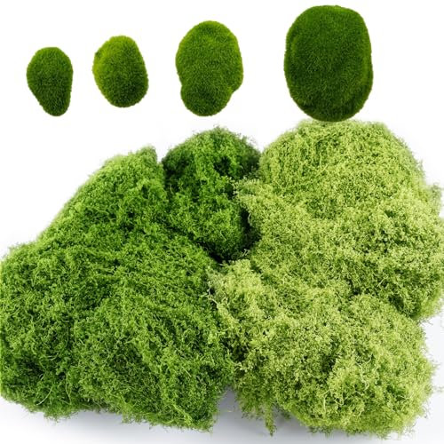Luckwaii Kunstmoos zum Dekorieren Kugelmoos Ostern, 100g Moos in 2 versch Farben und 4 Größe Künstliche Mooskugeln Kunstmoos zum Basteln Künstliches Moos Deko für Aquarium Wand Krippe Modellbau Gras