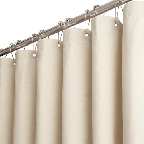 BTTN Duschvorhang Stoff 100x200 cm, Schmale Leinen-Textur, Anti-Schimmel, wasserdichter Textil-Duschvorhang mit 6 Plastikhaken, gewichtete Polyester-Duschvorhänge für Badezimmer, Creme/Beige
