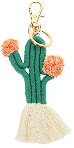 KAILIKETIY Handwoven Cactus Keychain Macrame Boho Pendant Womens Purse Key Holder Hanging Decor