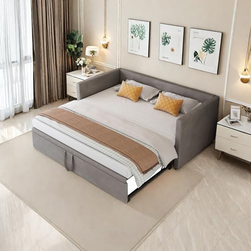 CDQL 90/180 x200 cm Schlafcouch, multifunktionales Gästebett, Polsterbett, Jugendbett, Bettgestell mit Lattenrost, geeignet für Wohnzimmer, Kinderzimmer, Samt, Grau