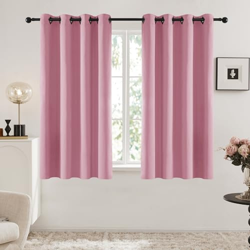 Deconovo Blackout Curtains with Black Eyelets, Super Soft Thermal Insulated Window Panels, Energy Saving Curtains for Living Room, W 52 x L 54,Bonbon Pink,2 Panels