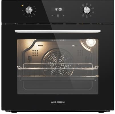 AURAKICH Four encastrable 60 cm, capacité 70 L, noir | chaleur tournante 4D, 8 modes de cuisson, chauffe rapide, minuterie et sécurité enfant, classe énergétique A, garantie 3 ans
