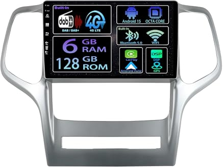 [6+128GB Eingebautes DAB] 9 Zoll Android 15 Autoradio for Jeep Grand Cherokee WK2 (2008-2013) Radio Carplay Stereo Wireless Car Play GPS Auto Navi Bildschirm Bluetooth Navigation Player Touchscreen
