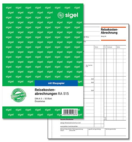 SIGEL RA515 Reisekostenabrechnung für Einzelreisen, A5, 50 Blatt