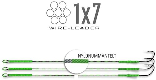 Einzel-Haken am grünen Stahlvorfach (nylonummantelt) 15 Kg. Hakengröße 1