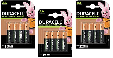 3 X Duracell AA 1300mAh 1.2V NiMH Pre-Charged Rechargeable Batteries HR6